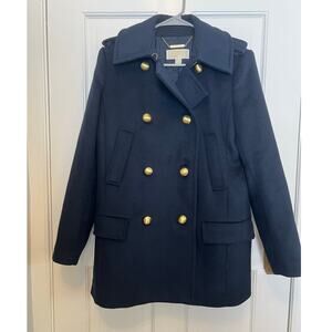 Michael Michael Kors Women's M Double Breasted Wool Blend Coat Peacoat Navy Blue